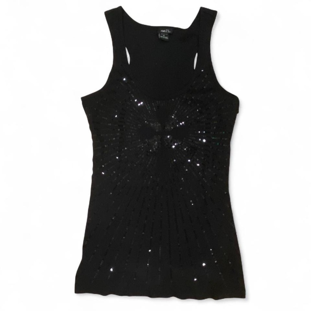 Black Sequin Cross Tank Top